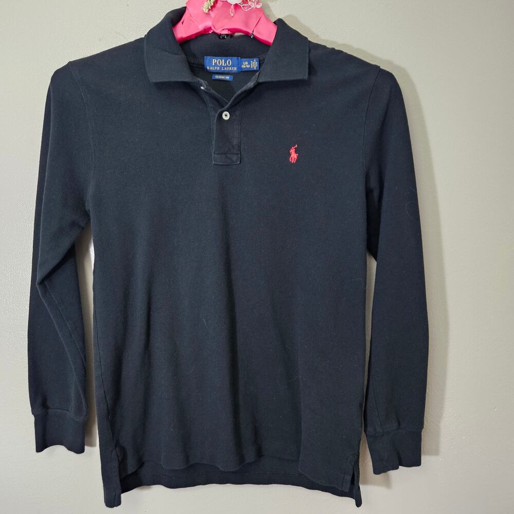 Polo Ralph Lauren Boys L 14-16 Long Sleeve Shirt Black Cotton Preppy Collegiate